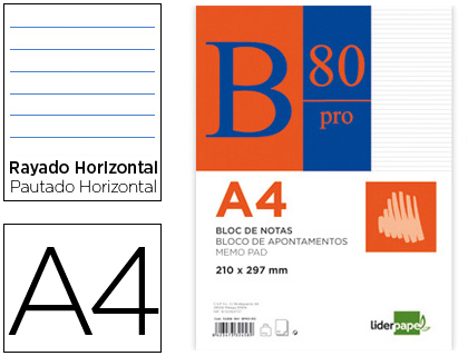 Bloc notas Liderpapel A4 80h 60g/m² raya horizontal encolado